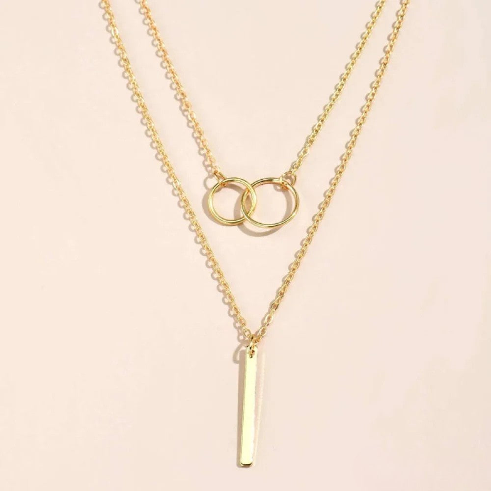 Collana con Pendente Doppio Cerchio Oro Retro