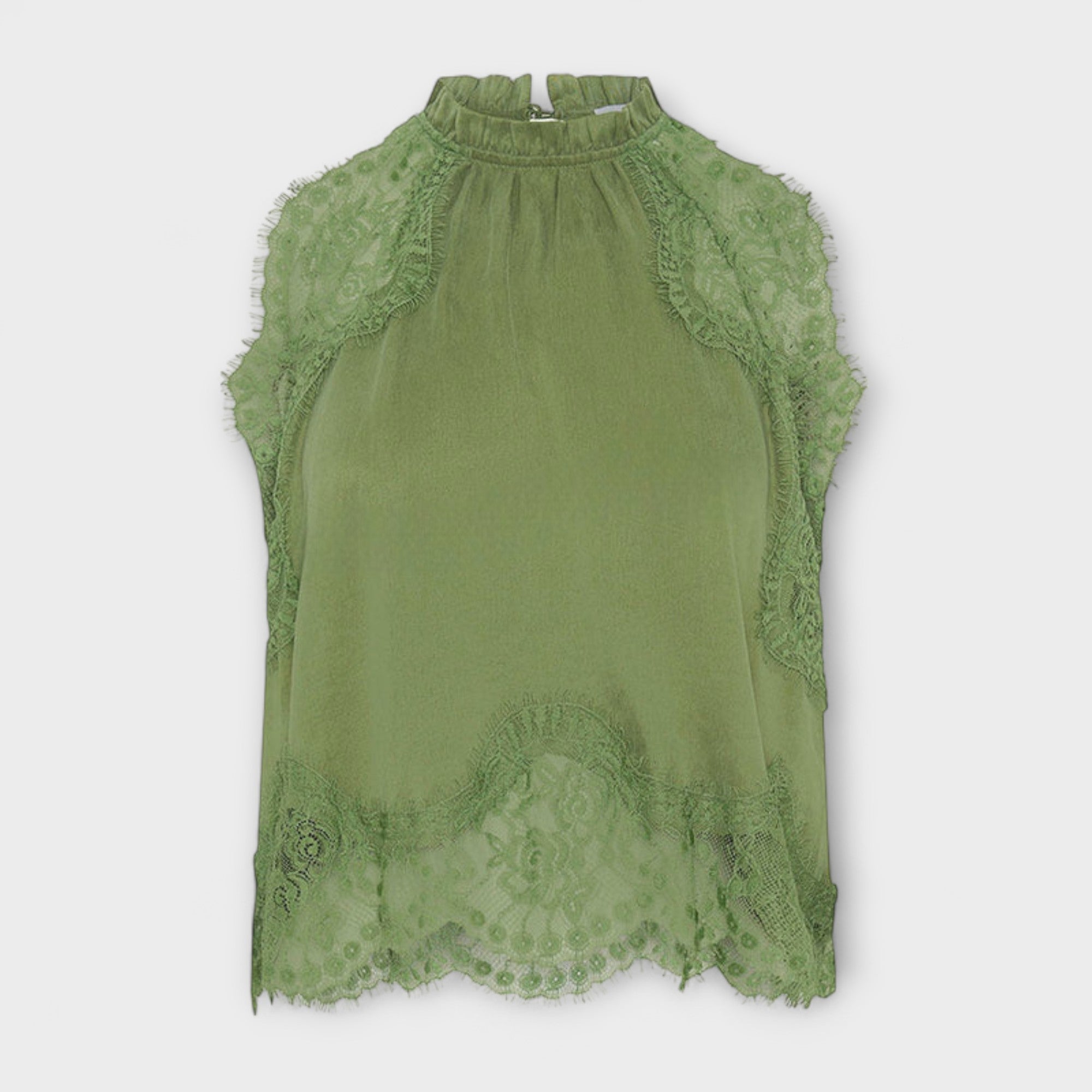 Kaia - Blusa in satin con pizzo e scollo plissettato nel set
