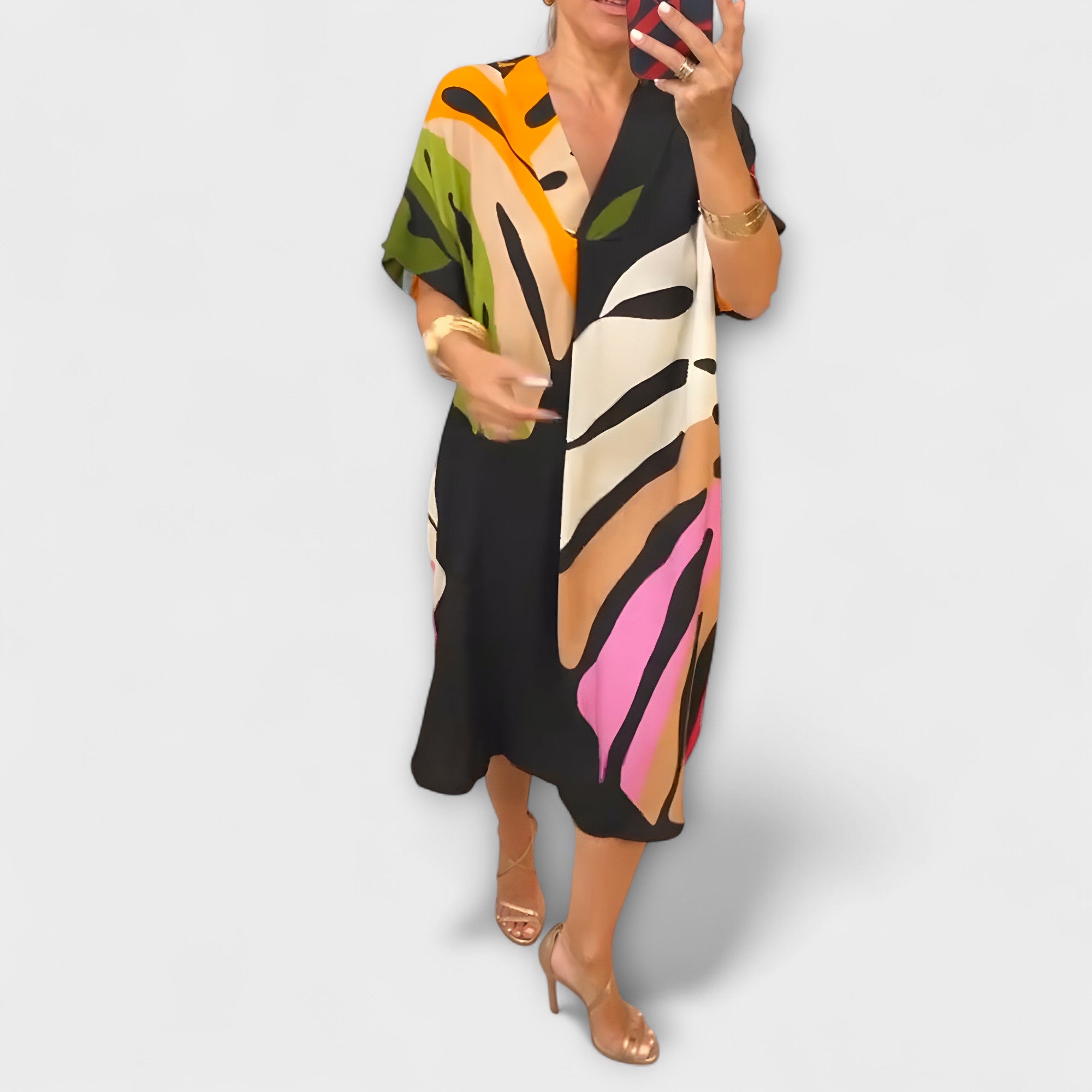 Roos - Abito casual con stampa di foglie colorate