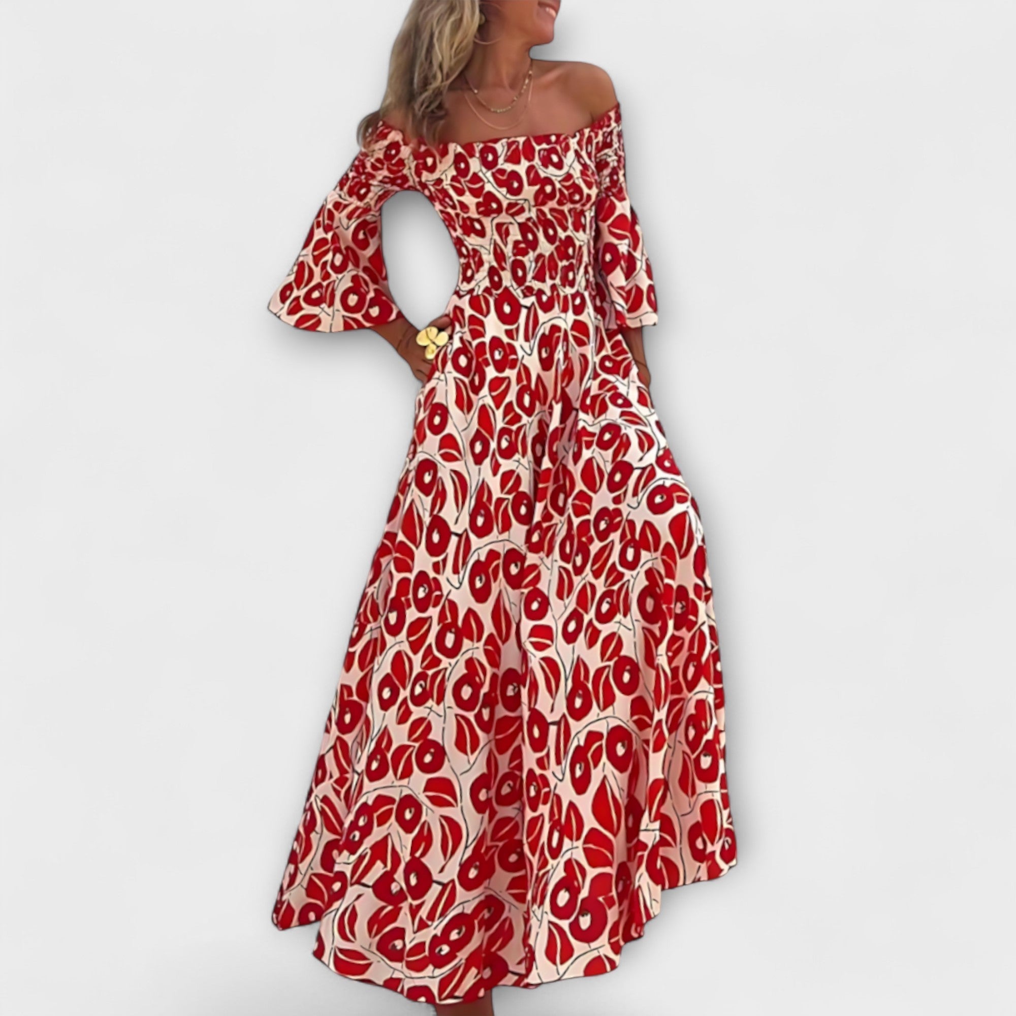 Bella - Abito Off-Shoulder con Fiori Marini