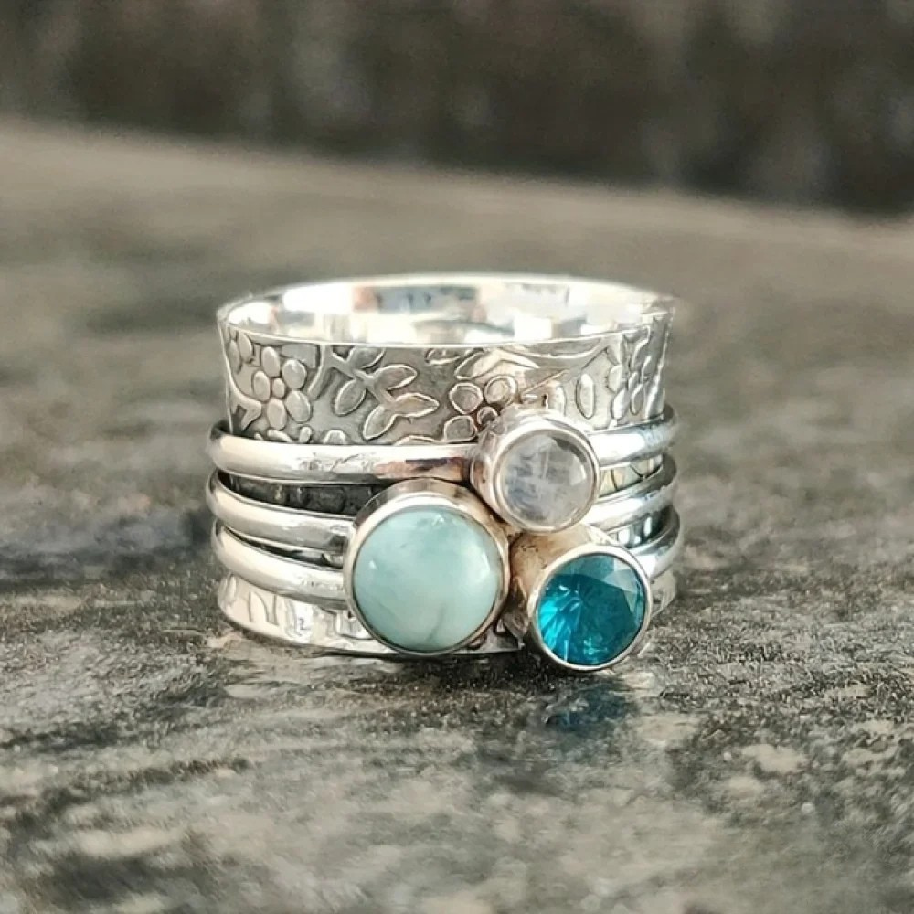 Anello in pietra naturale blu retro