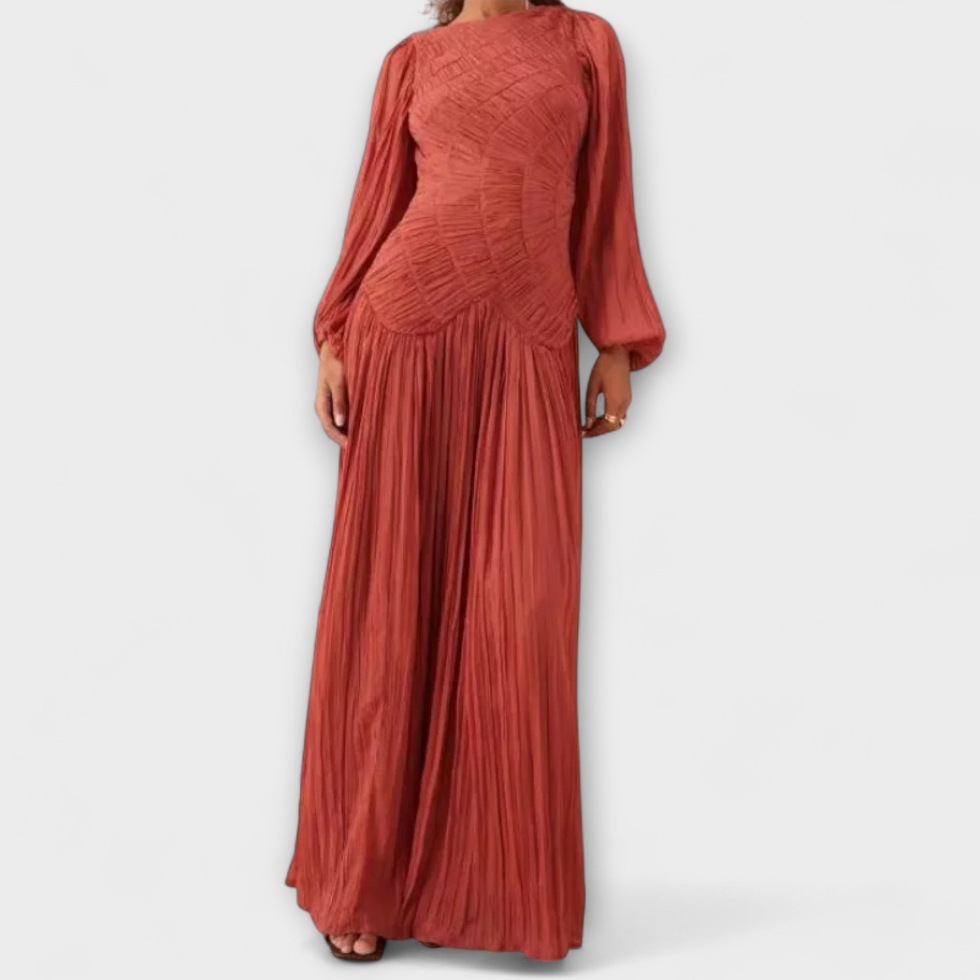 Abito Elegante Plissettato a Maniche Lunghe