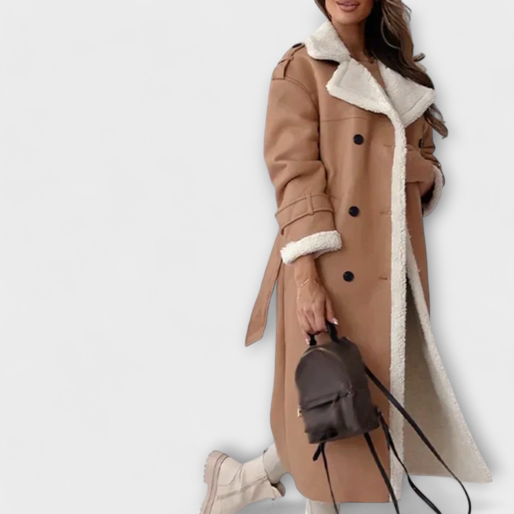 Maria – Giacca classica lunga con fodera in pile e colletto in peluche