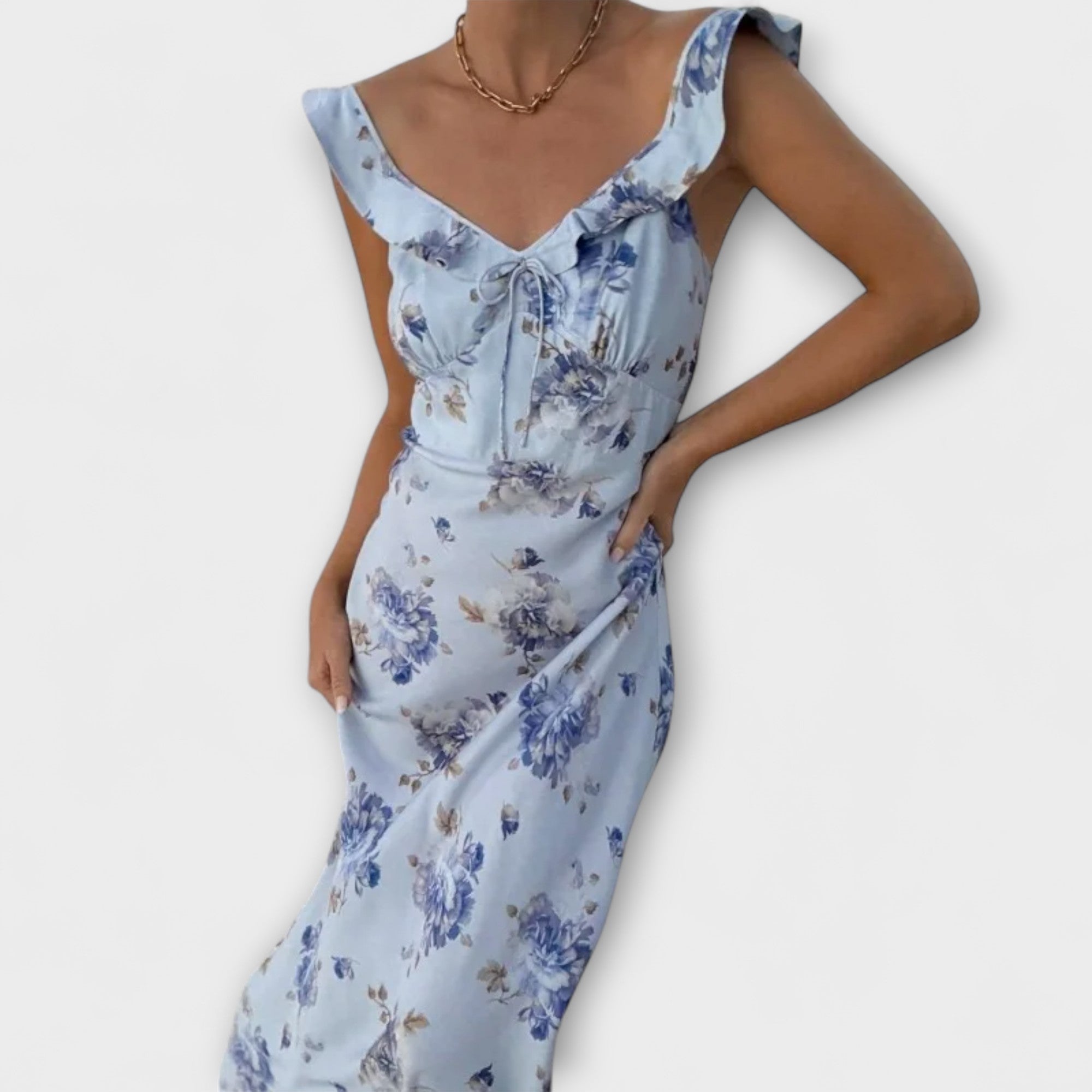 Abito Maxi Plunge con Stampa Floreale Kryptografica