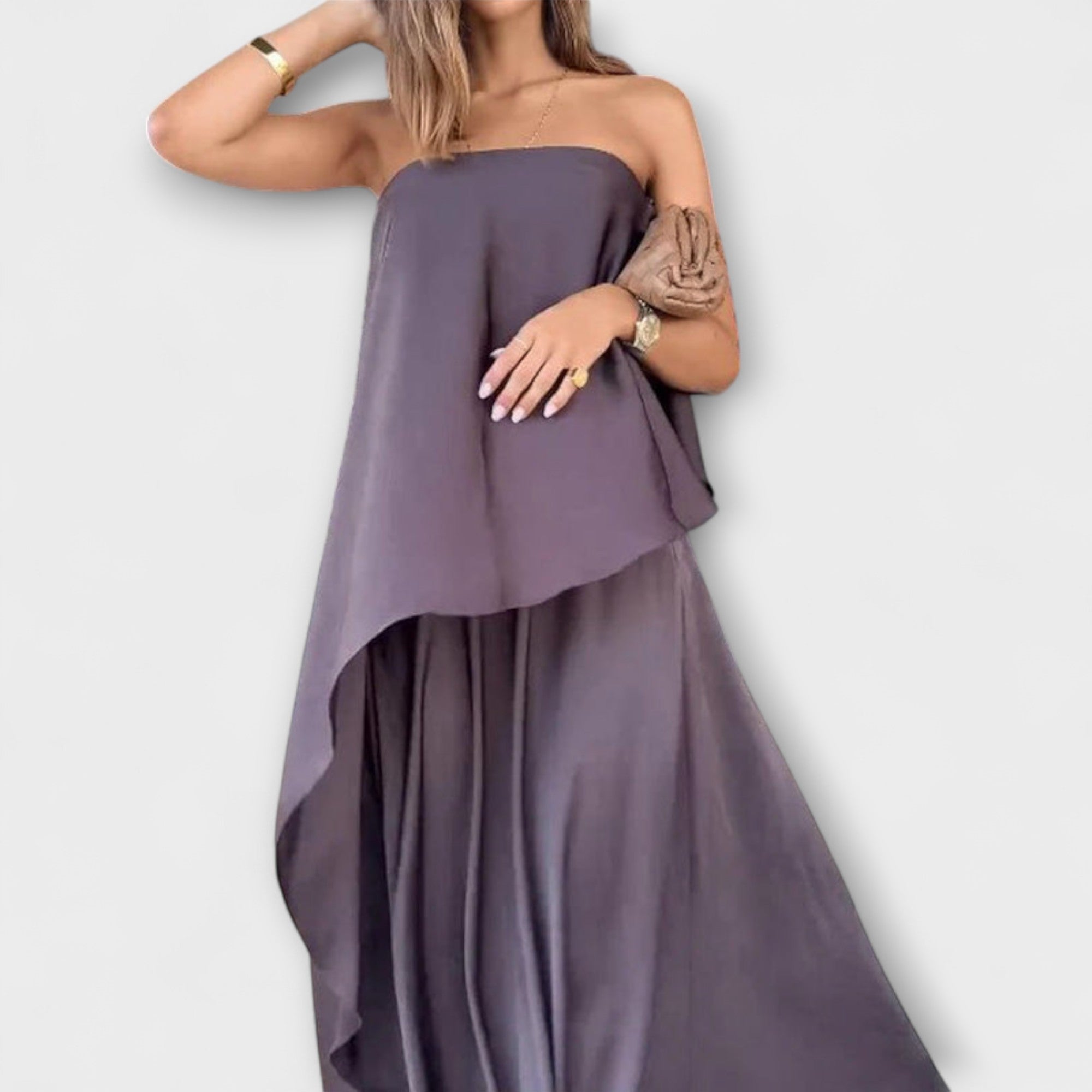 Ruby - Elegante top bandeau senza maniche e gonna