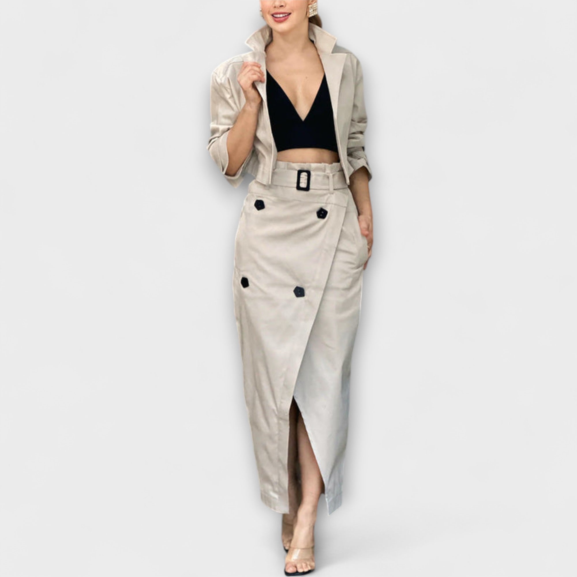 Lyra - Elegante giacca midi con tasche