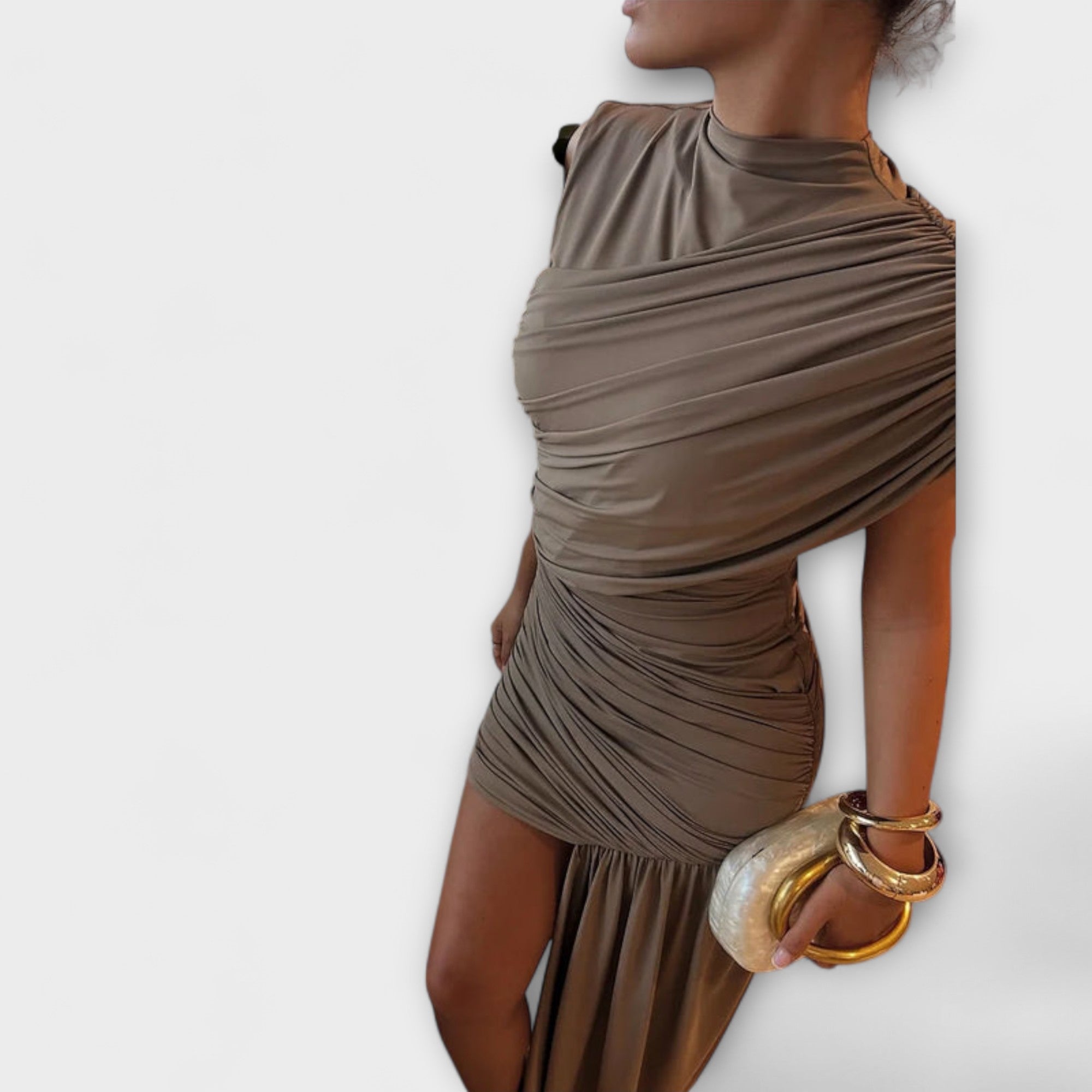 Lila - Abito elegante e aderente con scollatura rotonda e plissé