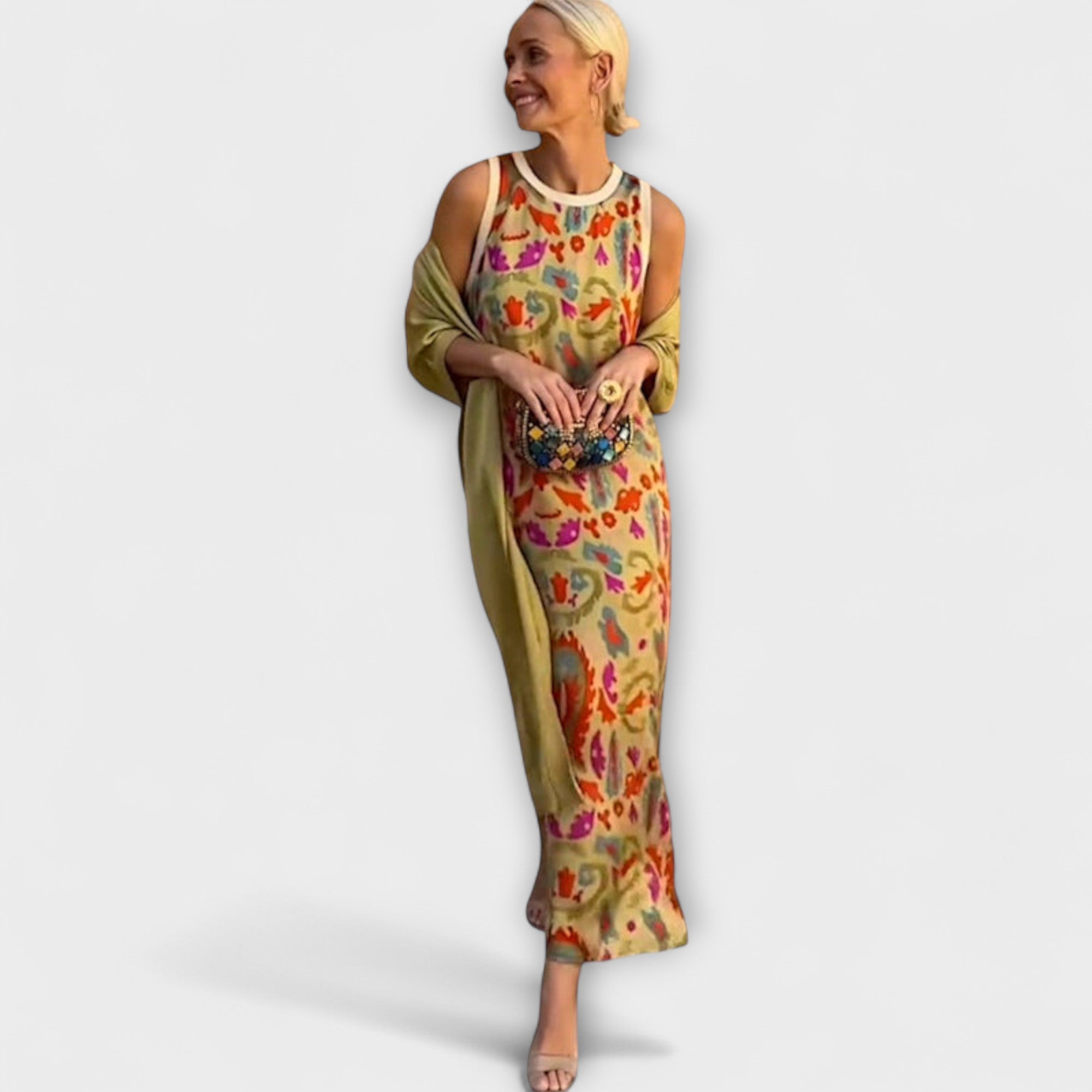 Elveria – Maxidress con cardigan abbinato