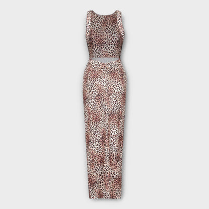 Della - Maxidress con stampa leopardata e schiena scoperta
