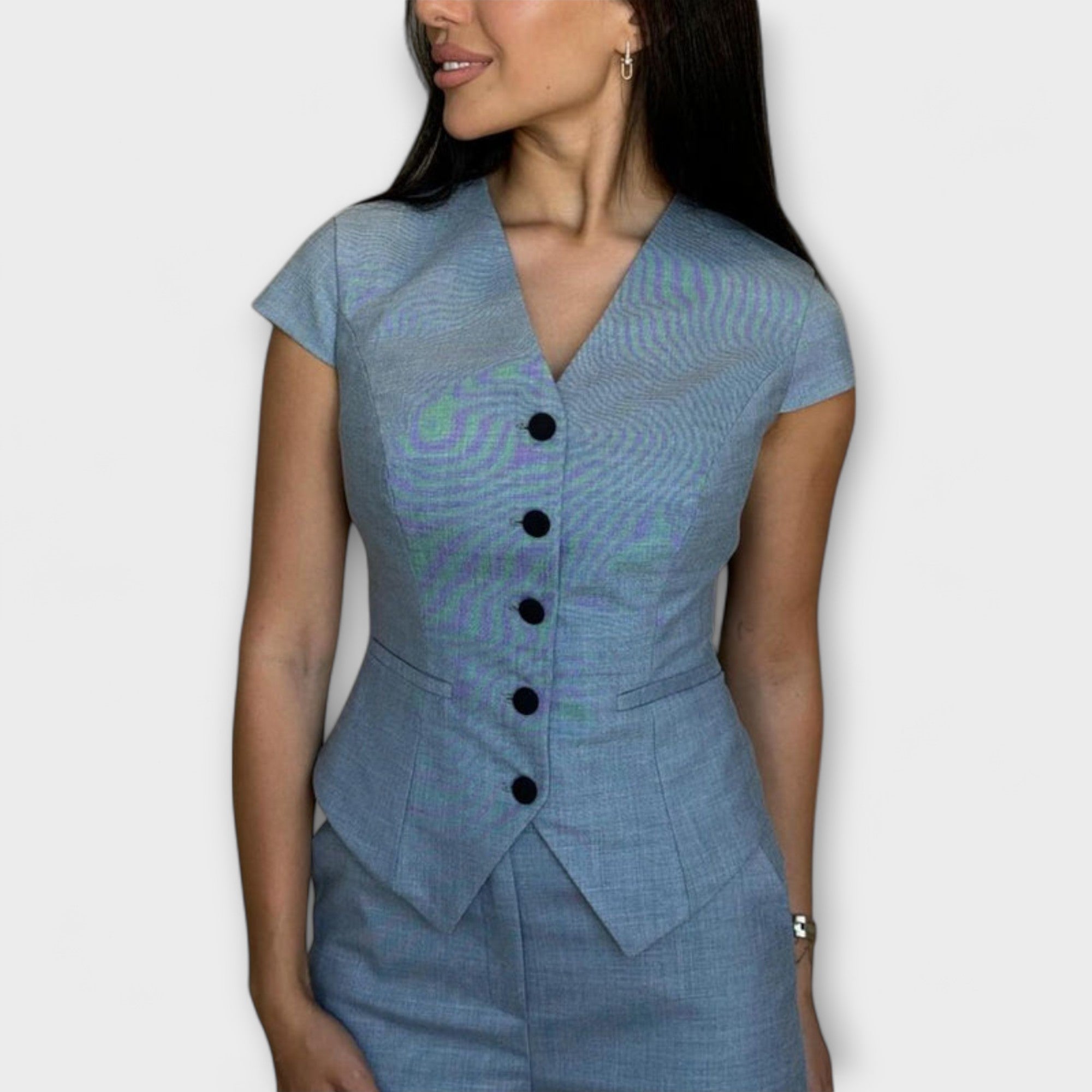 Ivy - Elegante top con scollo a V e set di pantaloni