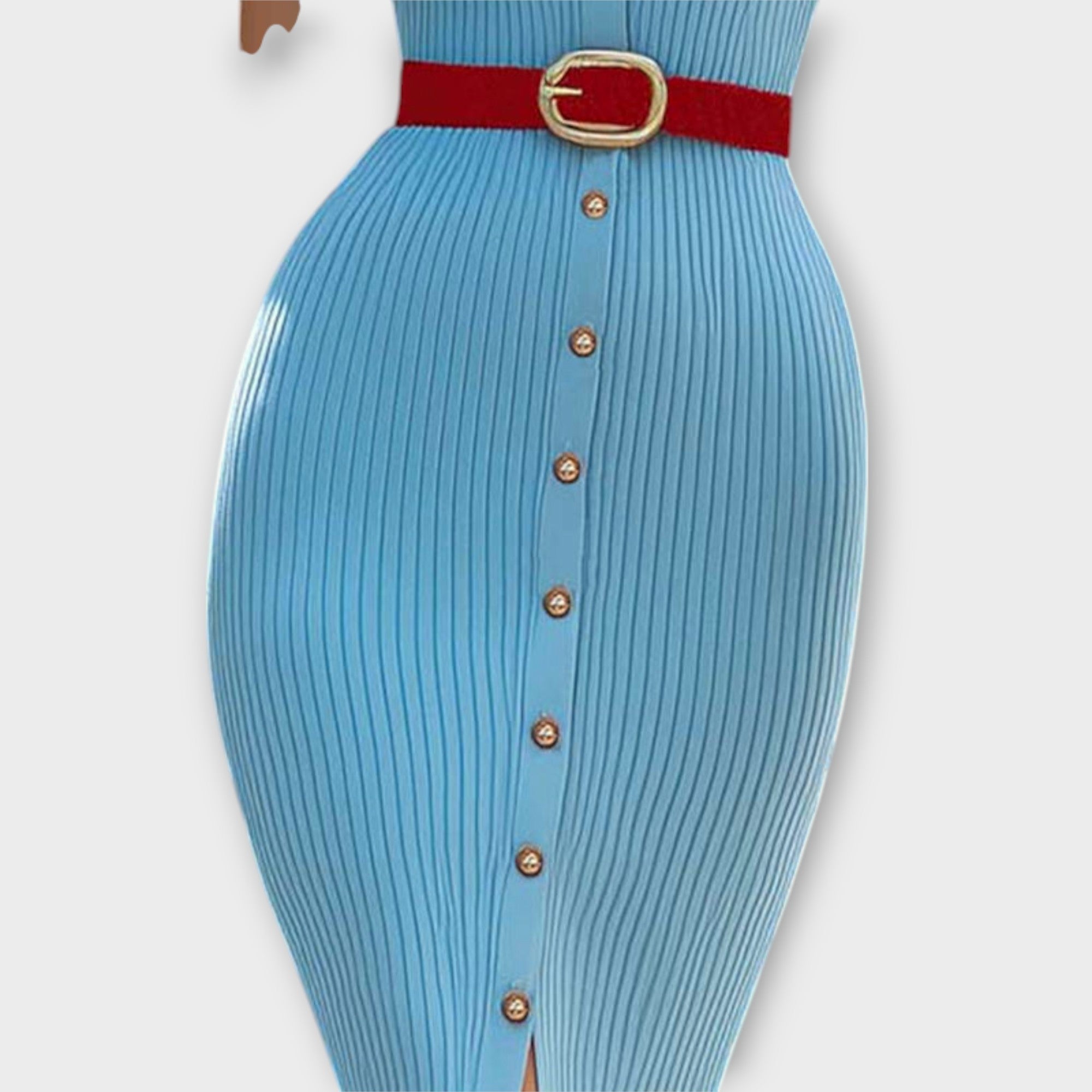 Sina - Elegante Abito a Tubino in Maglia Rippata Blu Baby