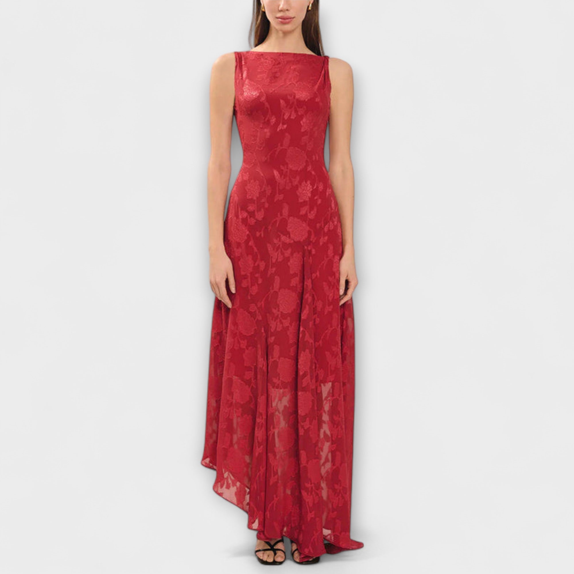 Opal - Elegante Abito Maxy in Jacquard con Schiena Scoperta