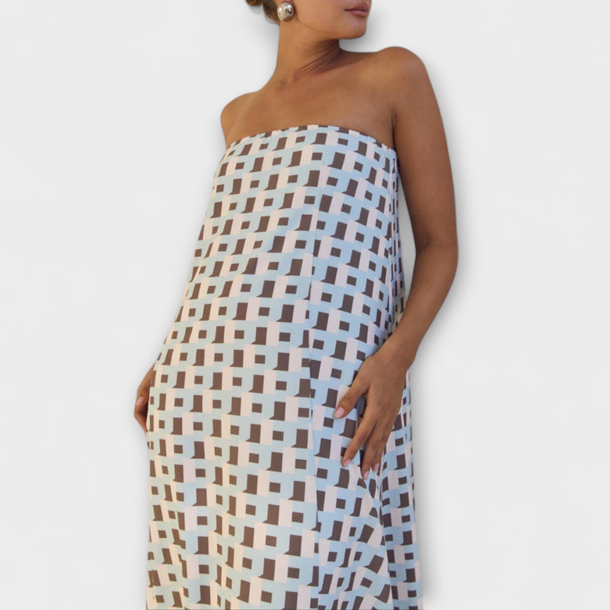 Hasel - Abito Maxi Off-Shoulder Geometrico Unico