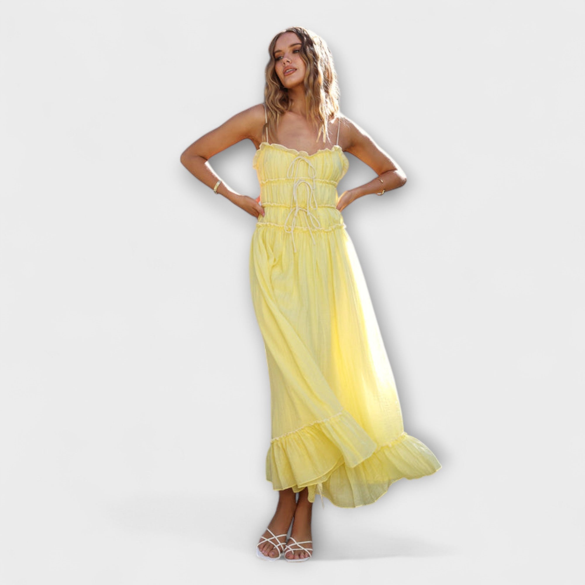 Celine - Abito midi senza maniche con volant