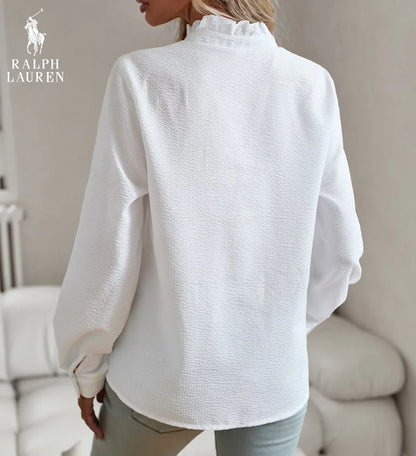 R. Ꮮаᴜгеn Camicia Button-Up con Rouches – Vestibilità Morbida e Testurizzata