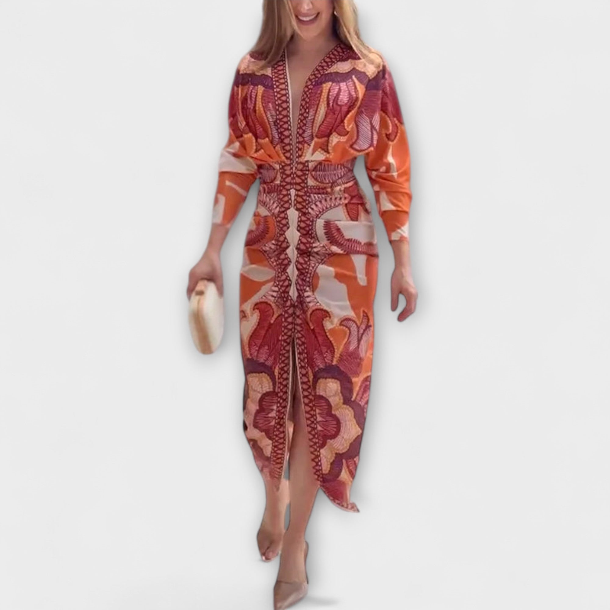 Cleo - Abito midi dolman unico con stampa brasiliana