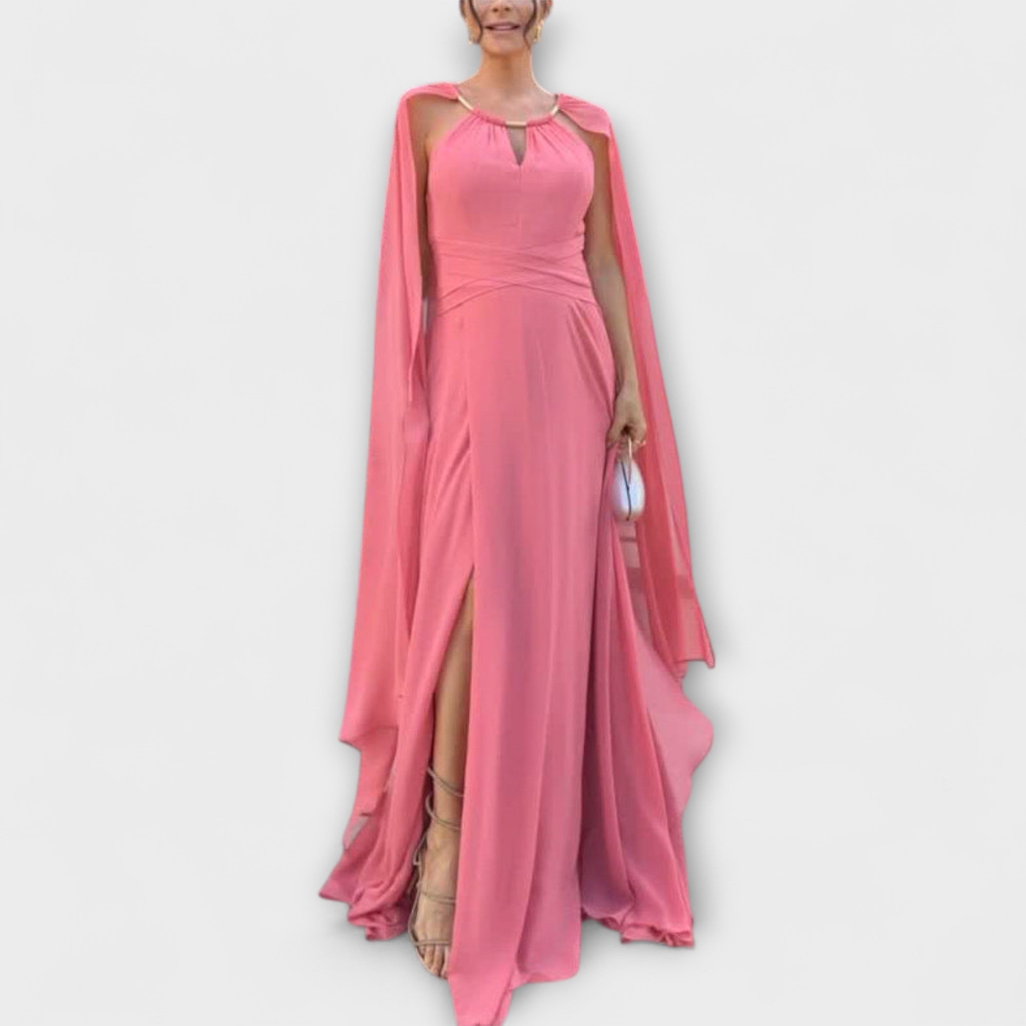 Mabel - Elegante Maxidress con maniche a cappotto e spacco alto