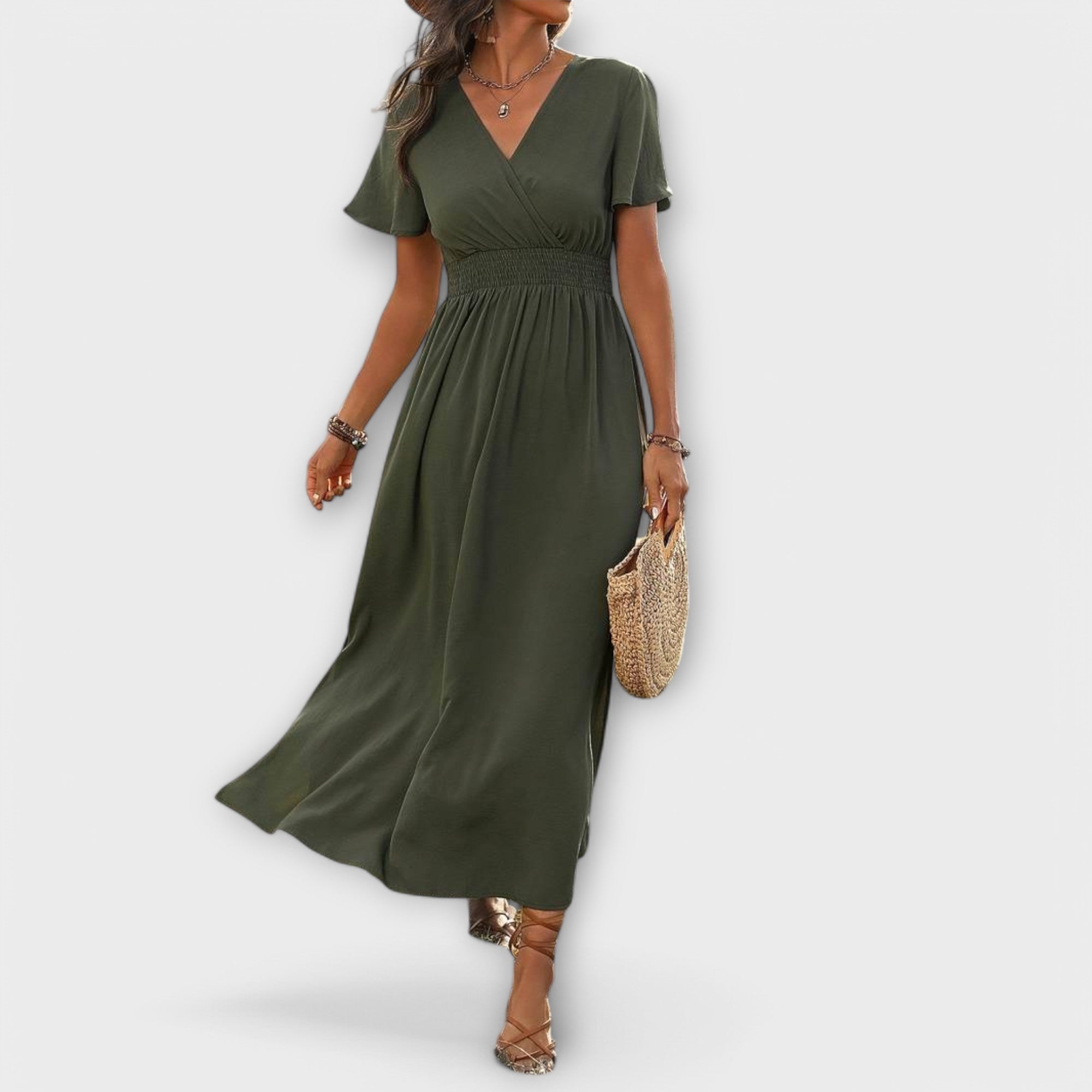 Heather - Elegante abito boho con scollatura a V e maniche lunghe