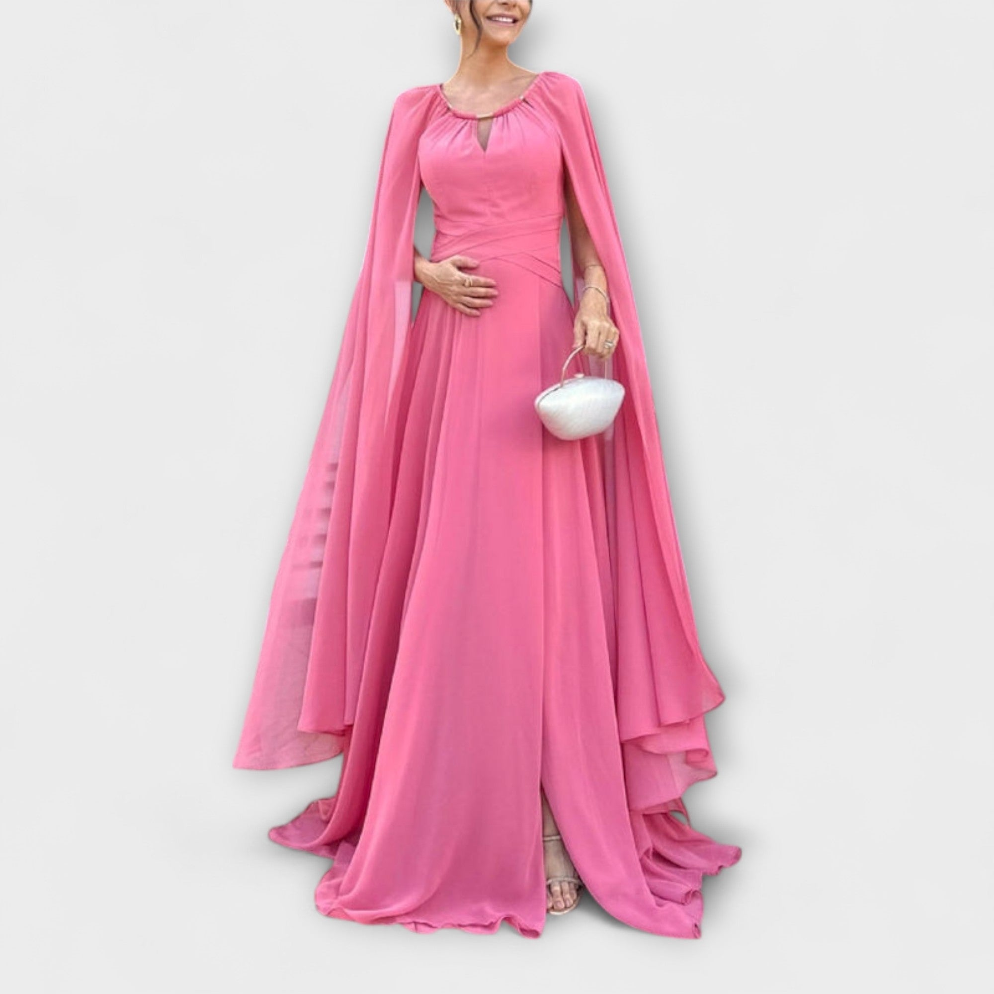 Mabel - Elegante Maxidress con maniche a cappotto e spacco alto