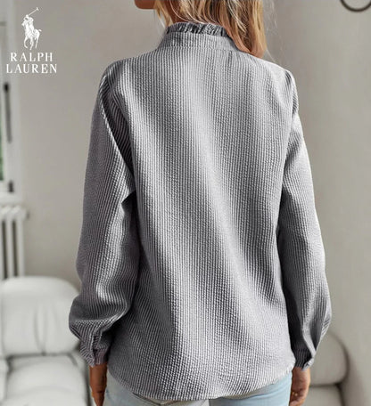 R. Ꮮаᴜгеn Camicia Button-Up con Rouches – Vestibilità Morbida e Testurizzata