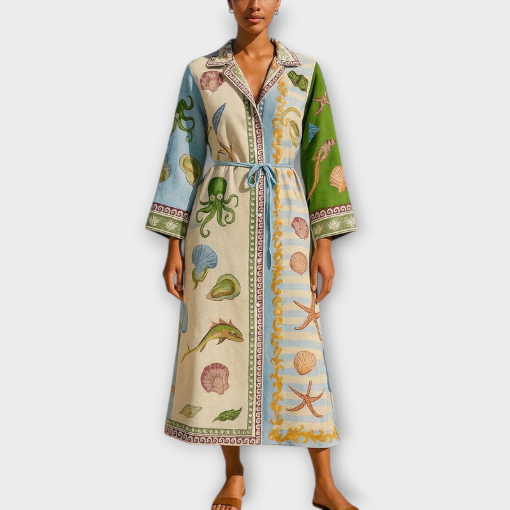 Jule - Abito Midi in Twill Stampato con Cintura