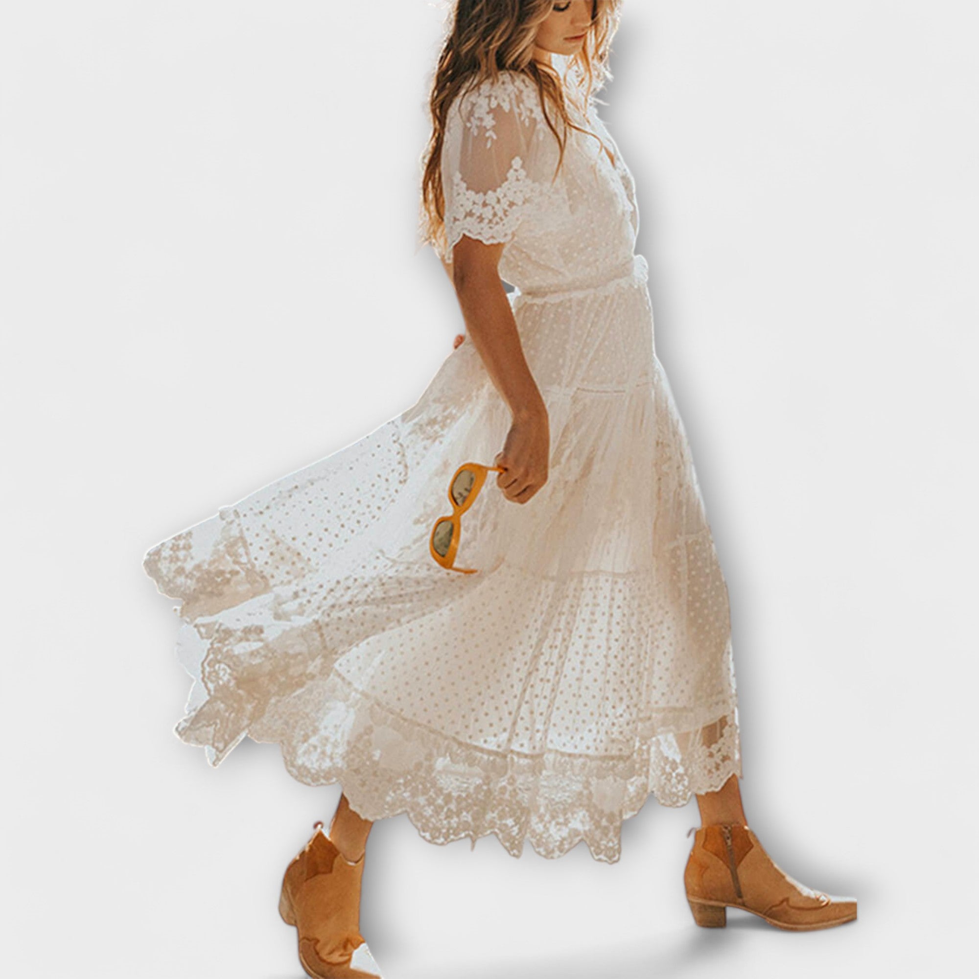 Abito midi Lacey con scollatura a V e maniche corte