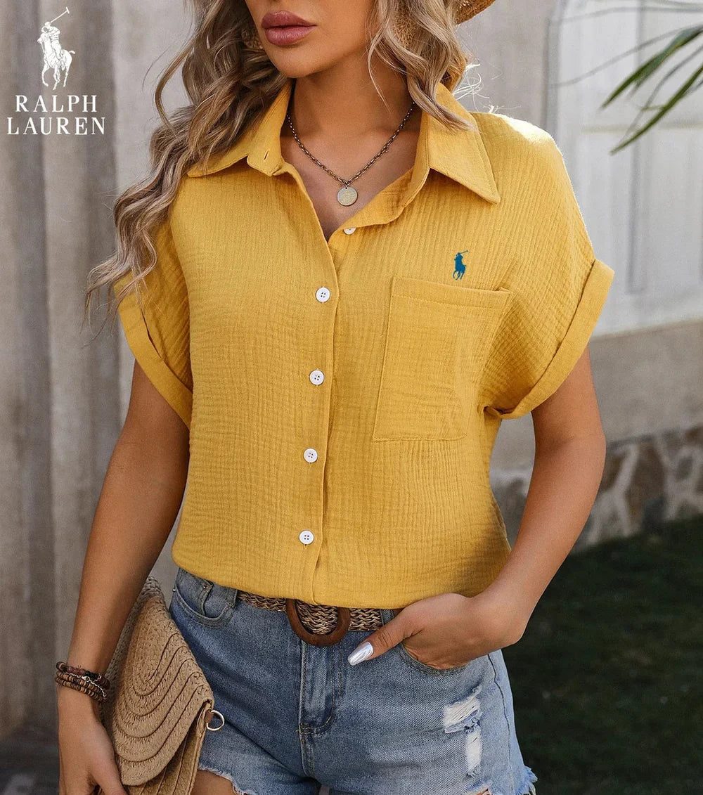 R. Ꮮаᴜгеn Camicia a Manica Corta con Taschino – Vestibilità Leggera