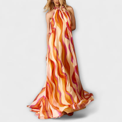 Rumi - Elegante abito maxi intrecciato con motivo a onde