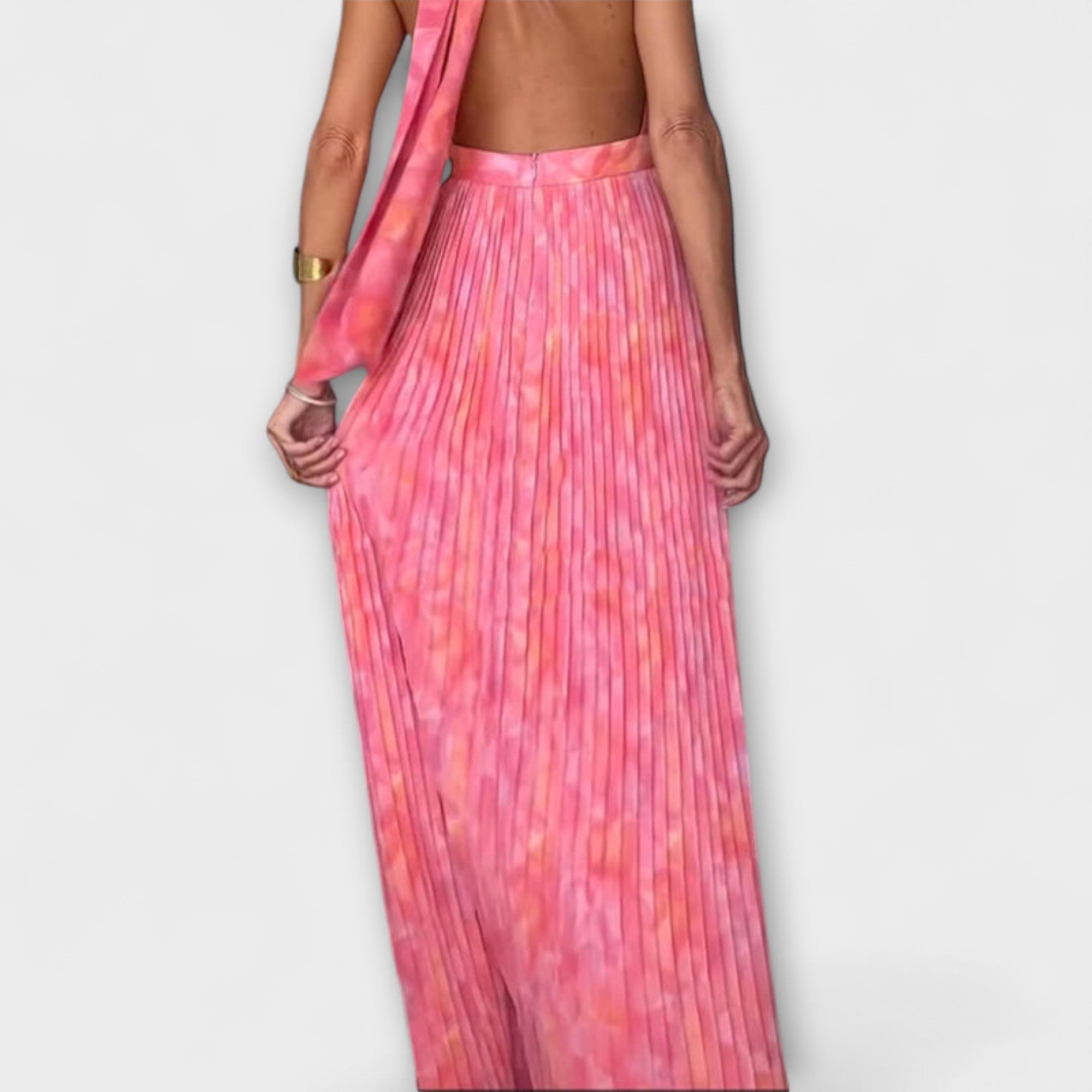Seraphina - Elegante Abito Maxy Plissettato con Scollo a V e Spalle Scoperte
