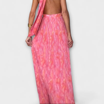 Seraphina - Elegante Abito Maxy Plissettato con Scollo a V e Spalle Scoperte