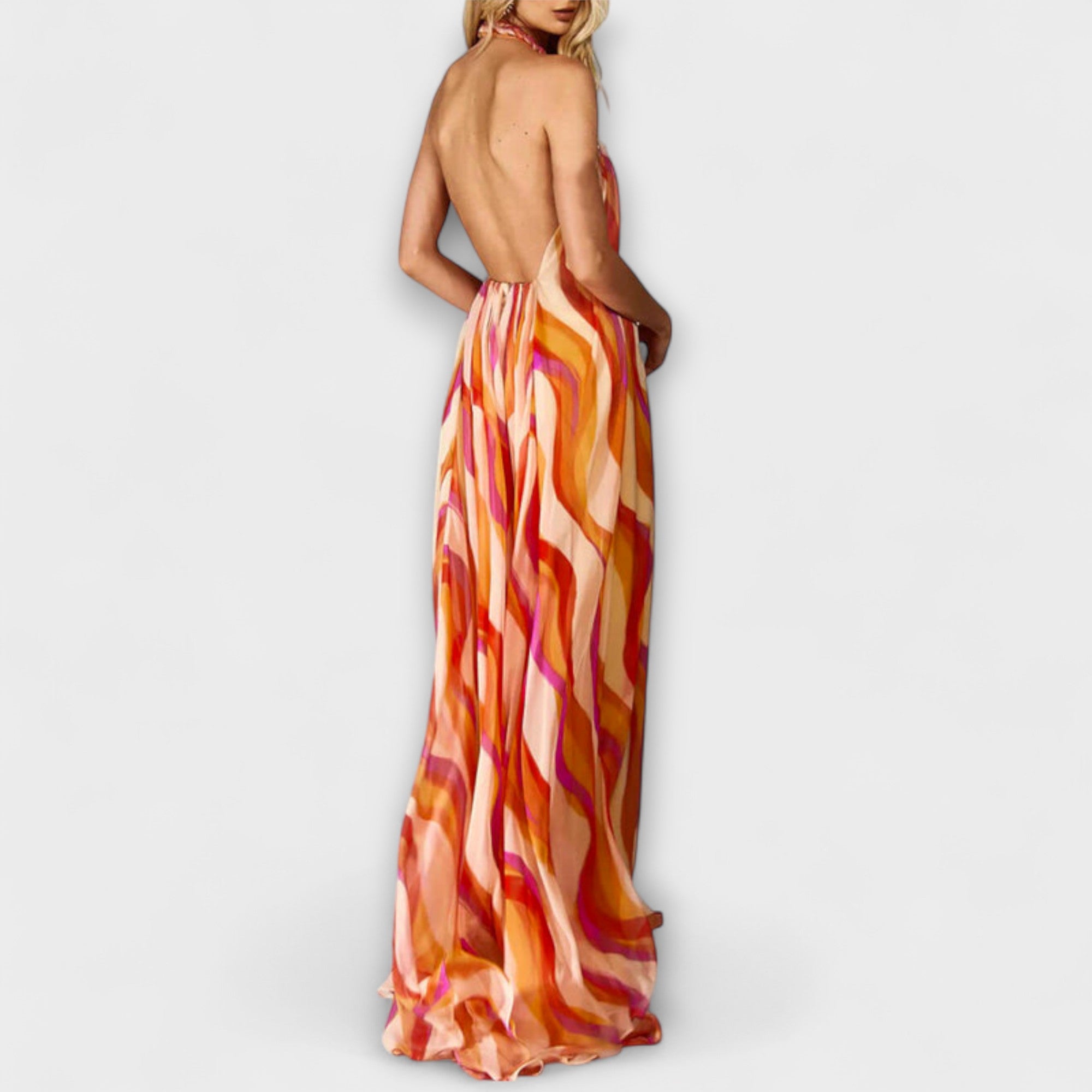 Rumi - Elegante abito maxi intrecciato con motivo a onde