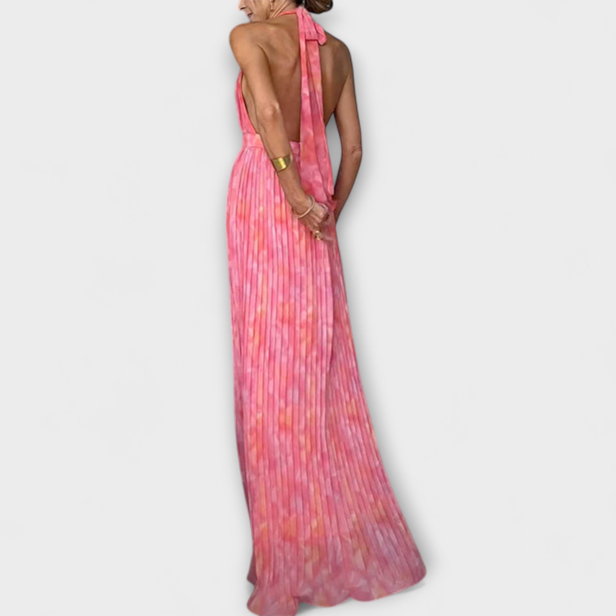 Seraphina - Elegante Abito Maxy Plissettato con Scollo a V e Spalle Scoperte