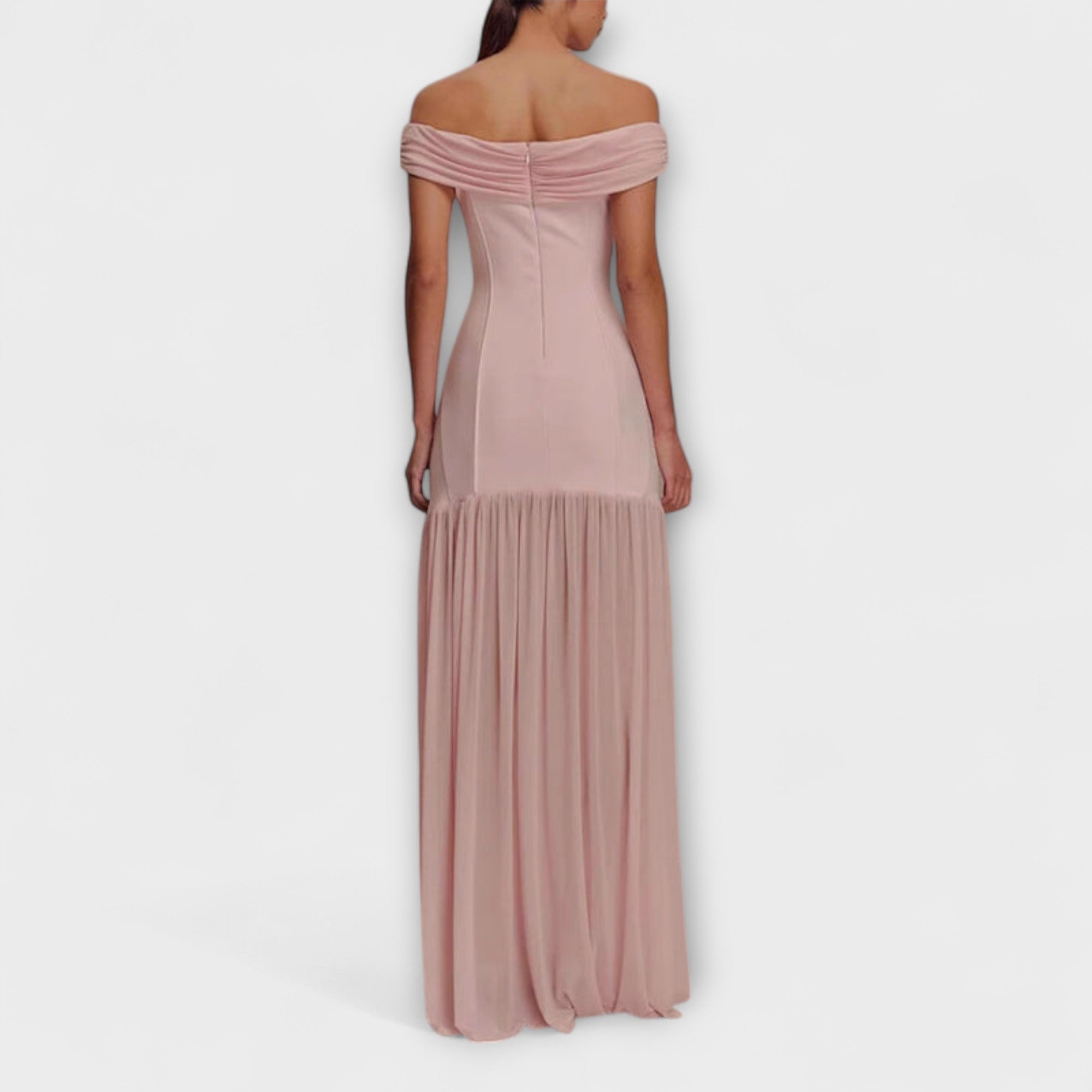 Maelie - Elegante abito maxidress bodycon senza spalline con decorazioni floreali