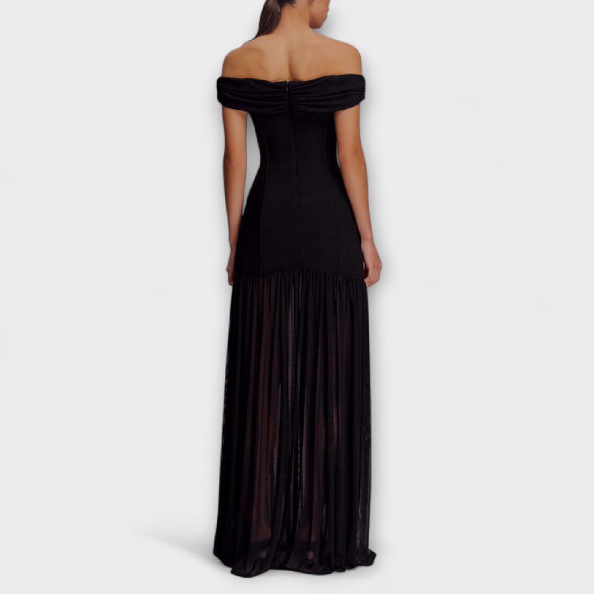 Maelie - Elegante abito maxidress bodycon senza spalline con decorazioni floreali