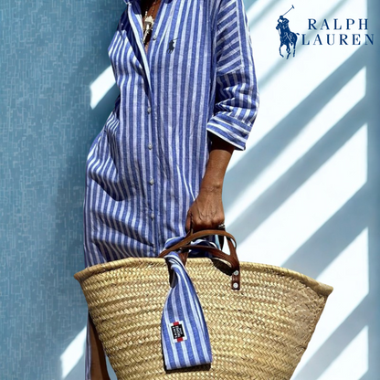 R. Ꮮаᴜгеn Abito Camicia a Strisce con Vita Regolabile