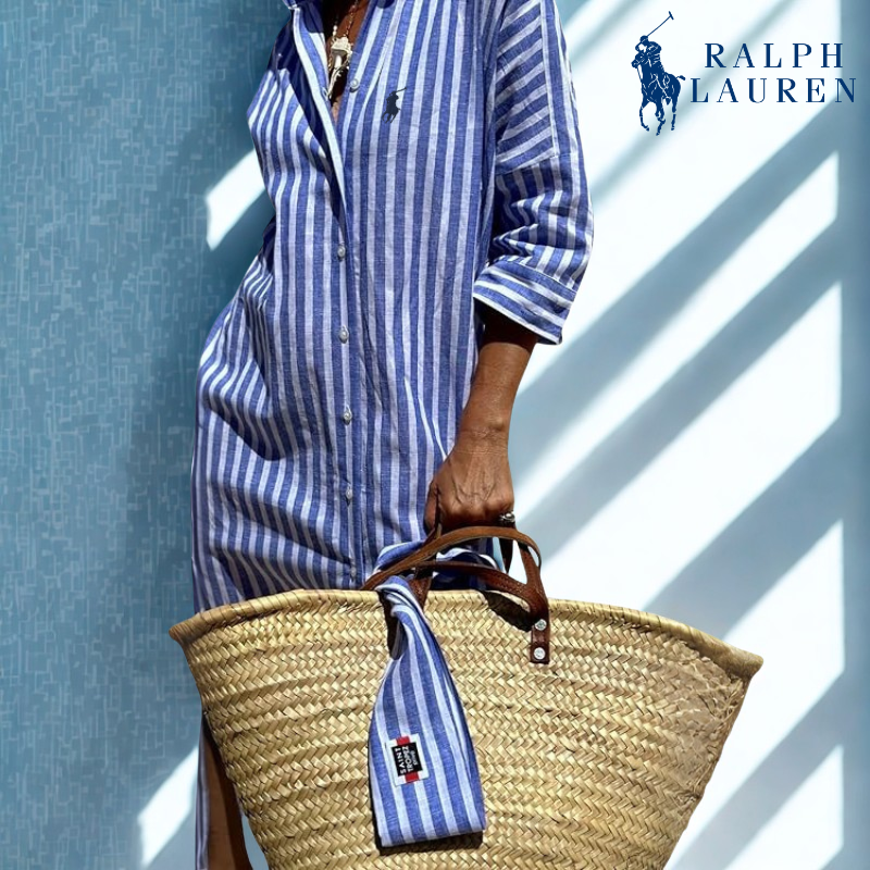R. Ꮮаᴜгеn Abito Camicia a Strisce con Vita Regolabile
