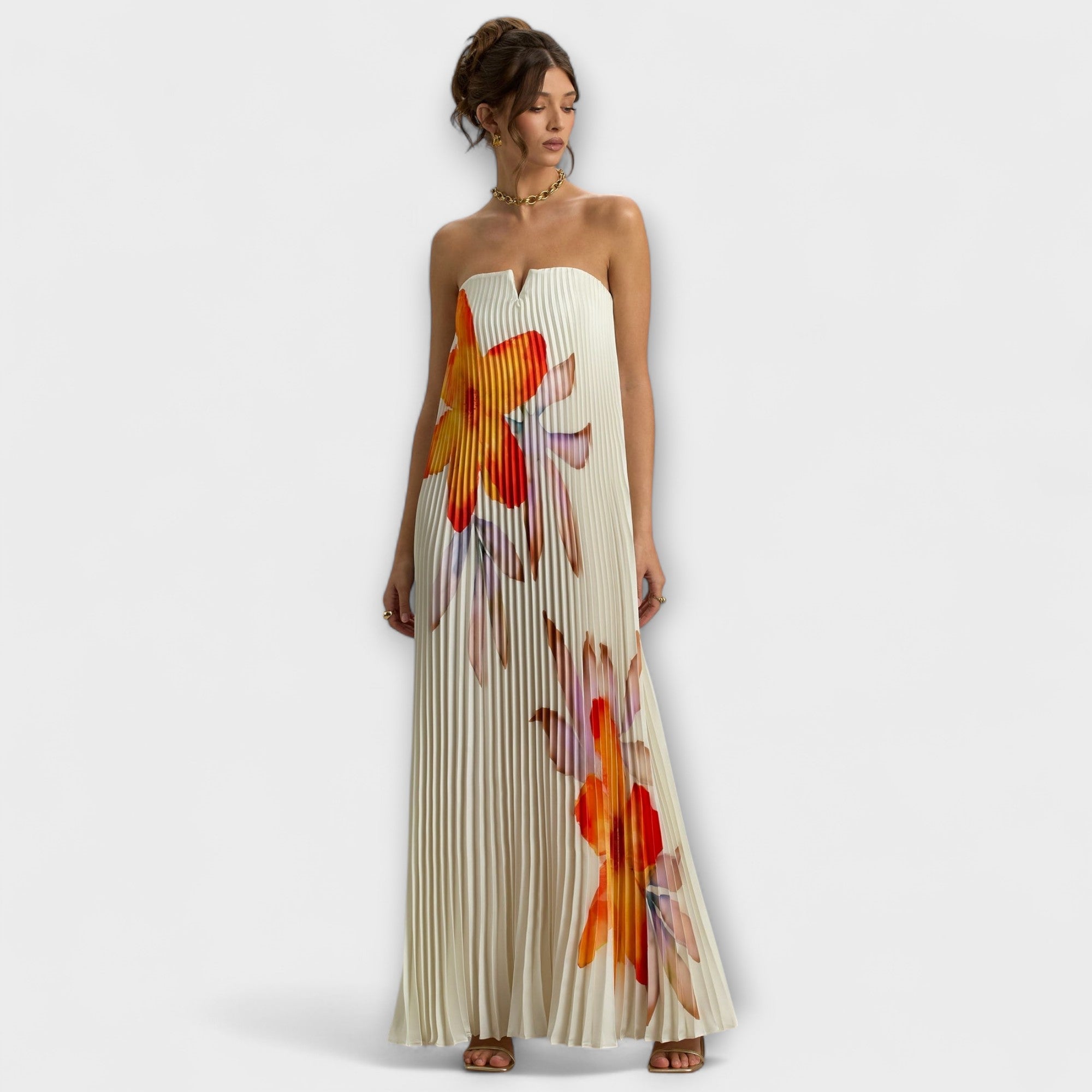 Michelle - Maxi Abito Sweetheart in Stampa Floreale Arancione