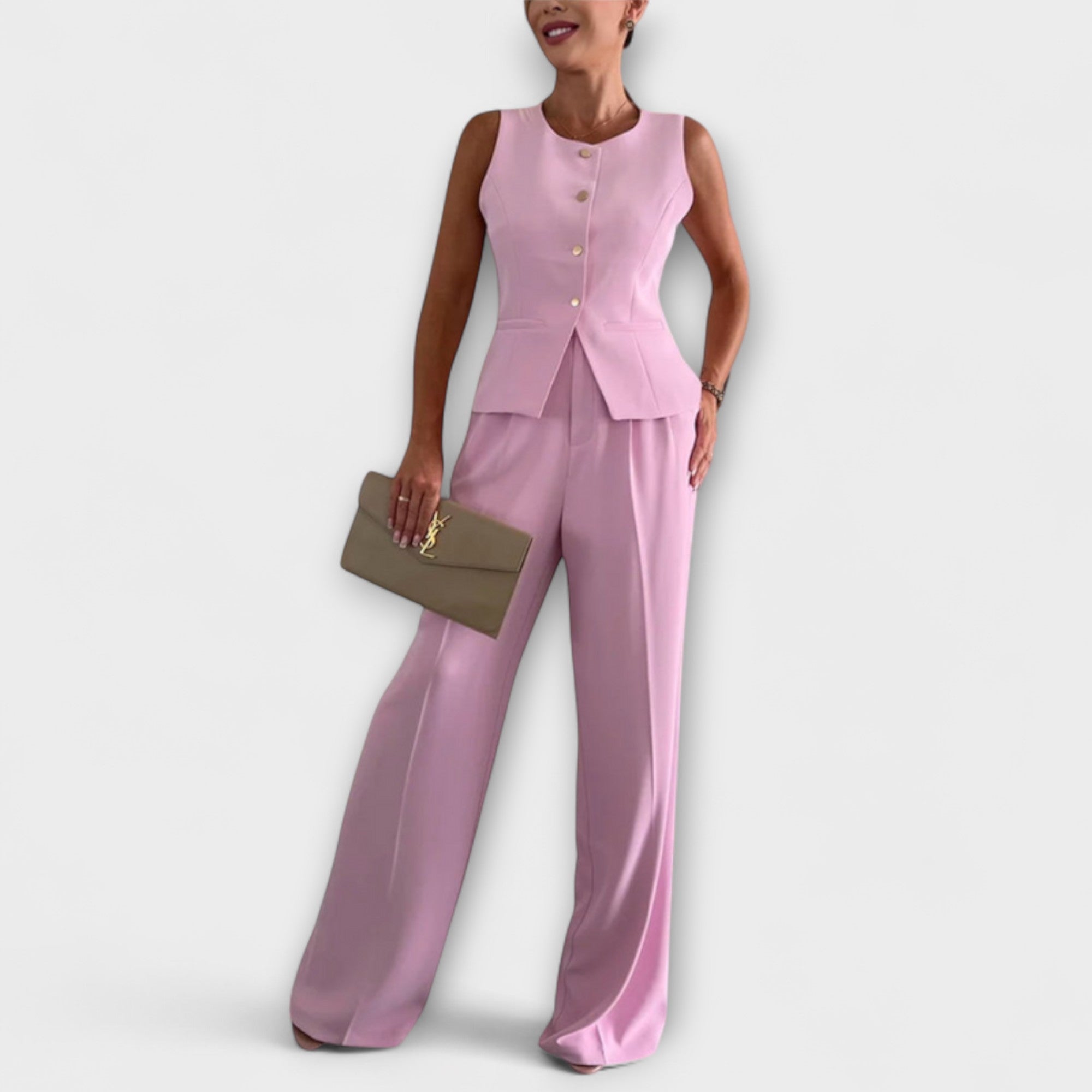 Wilhelmina - Elegante top senza maniche e completo pantaloni