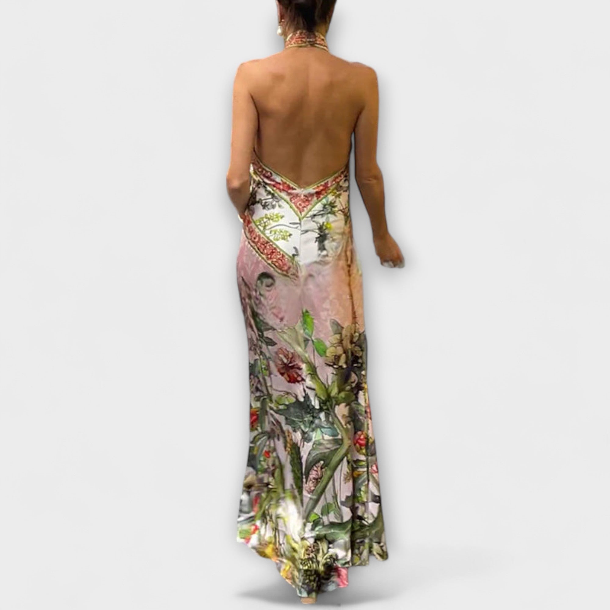 Ayla - Abito Maxy Senza Maniche con Schiena Scoperta a Motivo Floreale