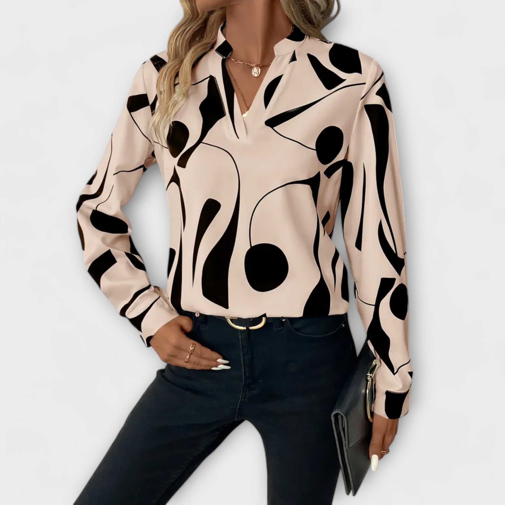 Elegante camicia a maniche lunghe con scollatura a V