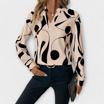 Elegante camicia a maniche lunghe con scollatura a V