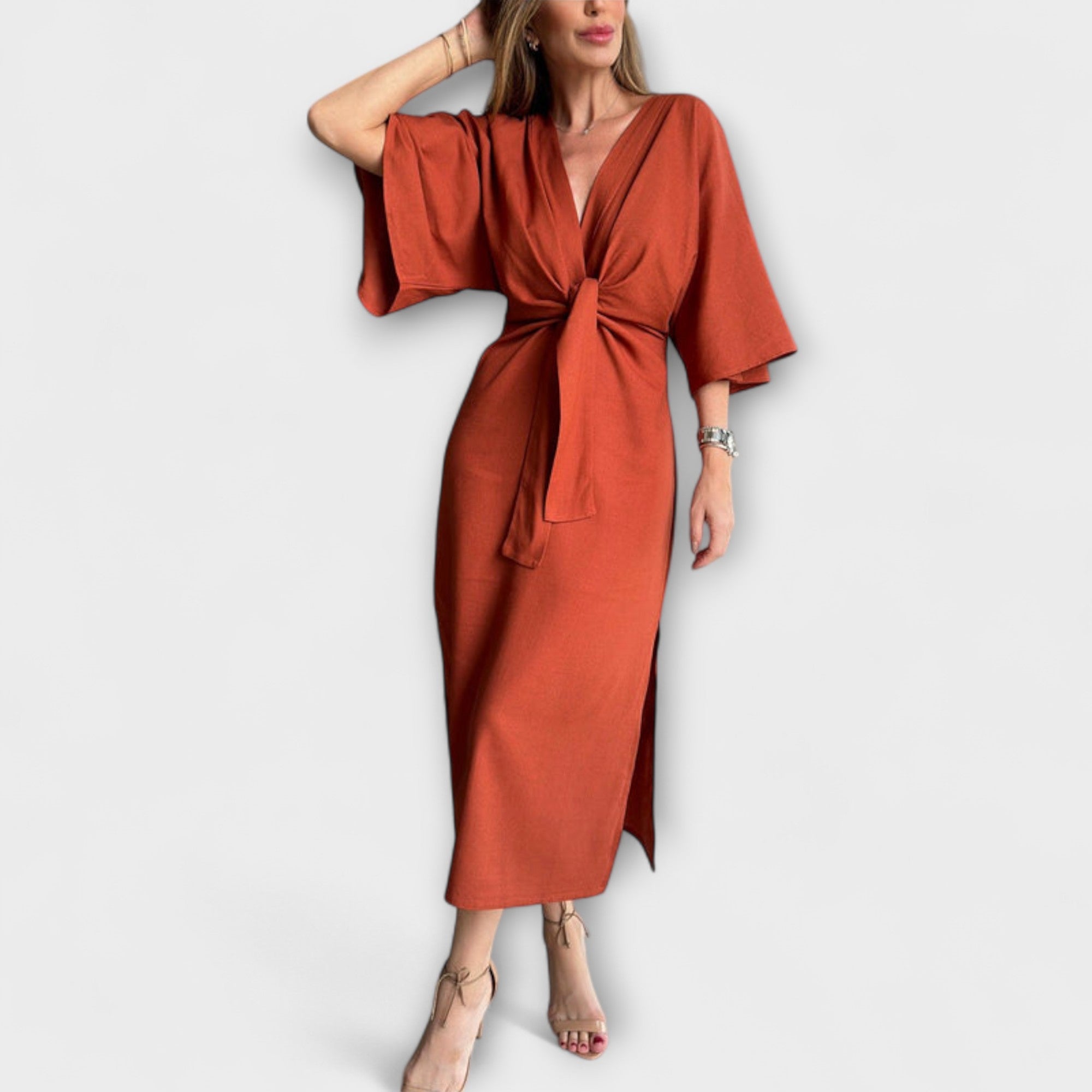 Holly - Abito casual con scollatura a V e cravatta