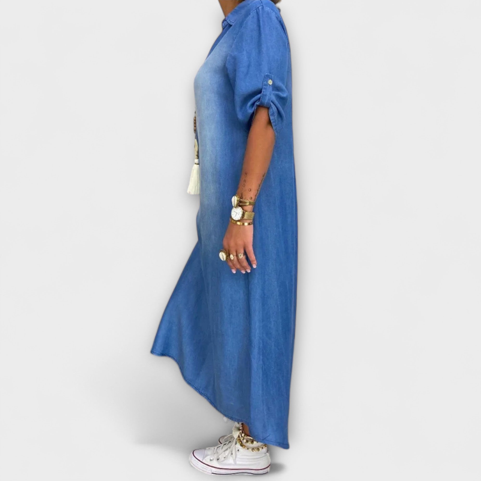 Lea - Abito lungo in denim con spacco laterale