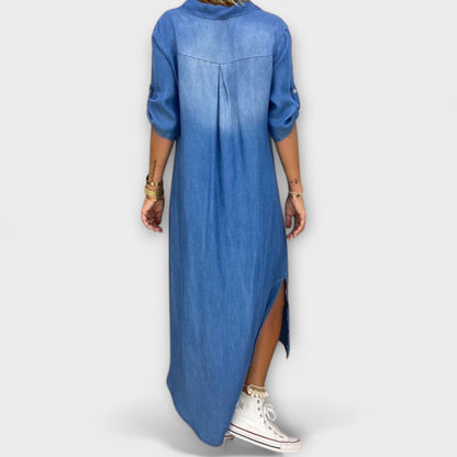 Lea - Abito lungo in denim con spacco laterale