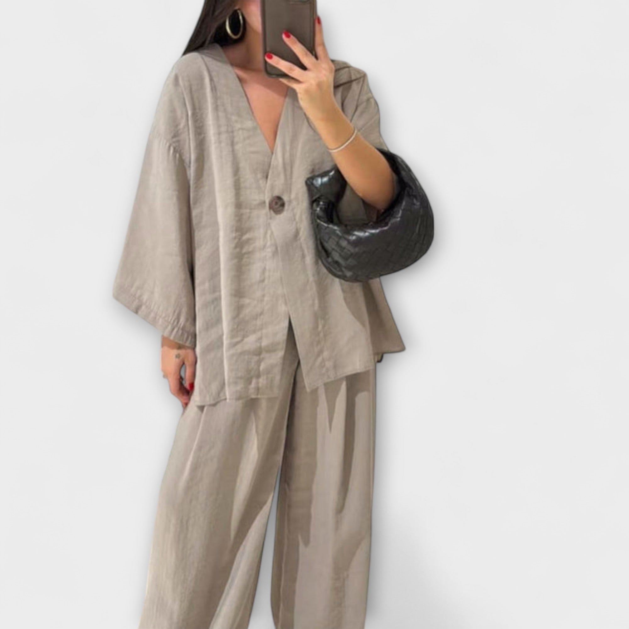 Jacqueline - Top e Pantaloni Duo con Scollo a V Casual