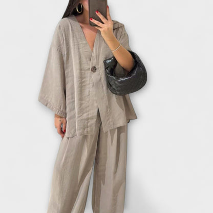 Jacqueline - Top e Pantaloni Duo con Scollo a V Casual