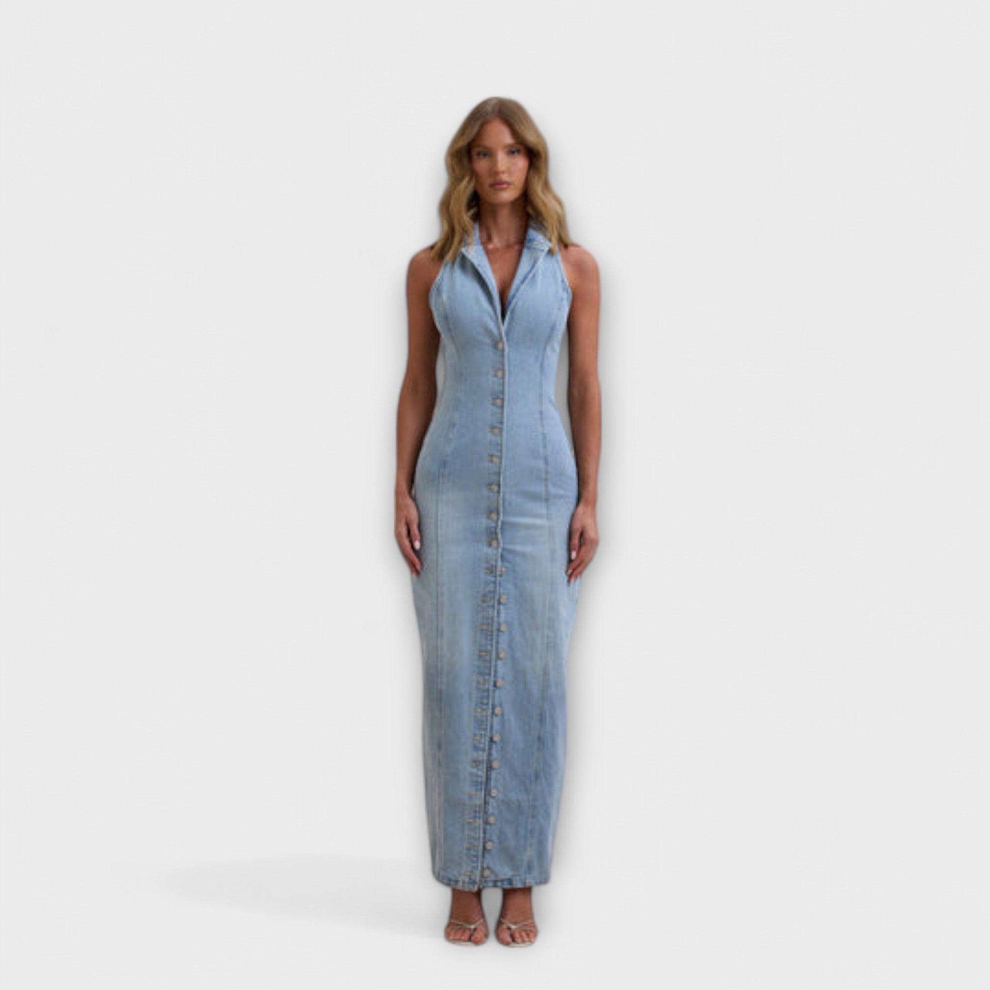 Lacey - Maxidress in Denim Lavaggio Medio