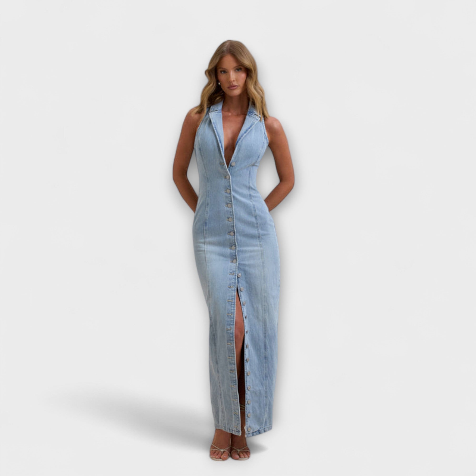 Lacey - Maxidress in Denim Lavaggio Medio
