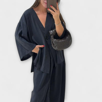 Jacqueline - Top e Pantaloni Duo con Scollo a V Casual