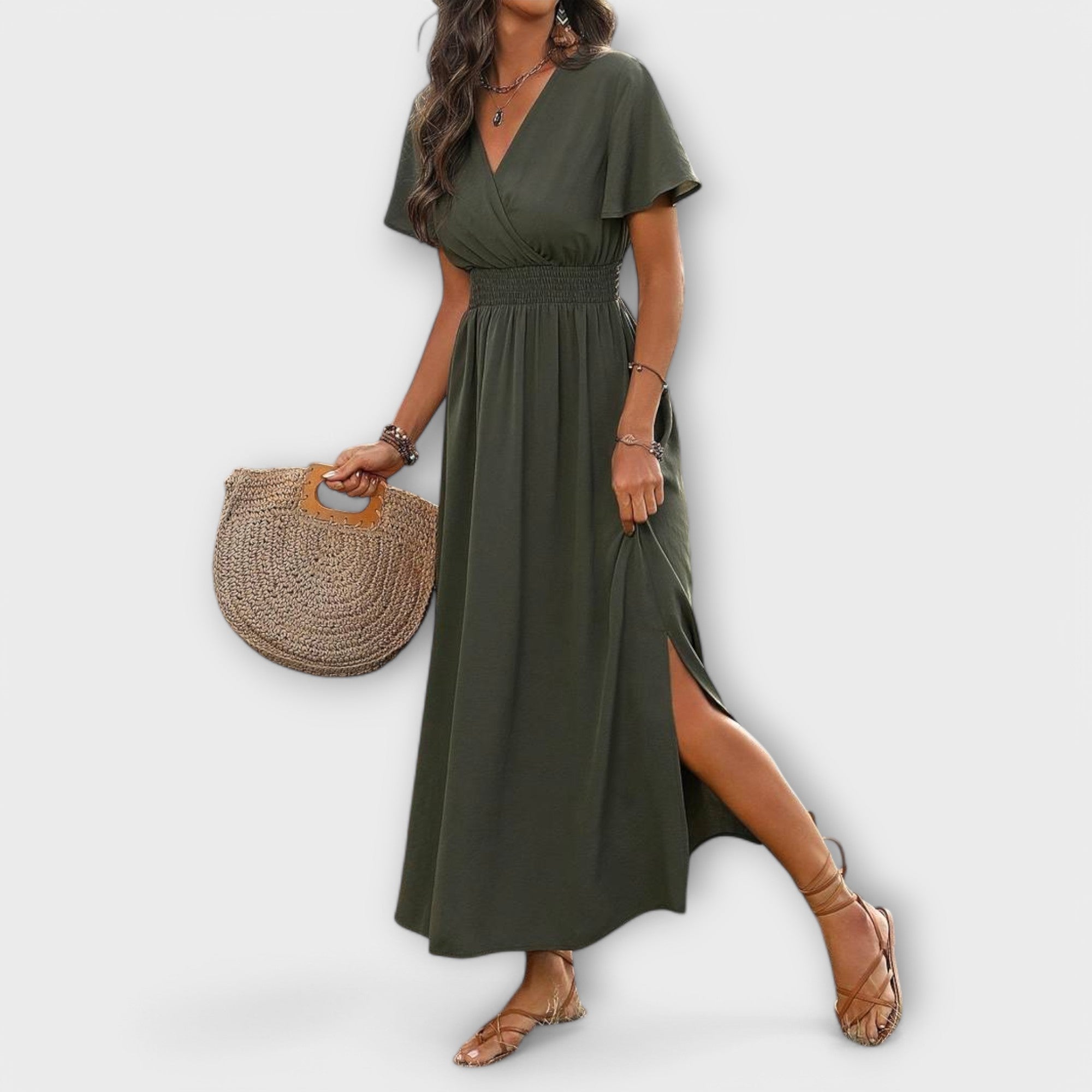 Heather - Elegante abito boho con scollatura a V e maniche lunghe